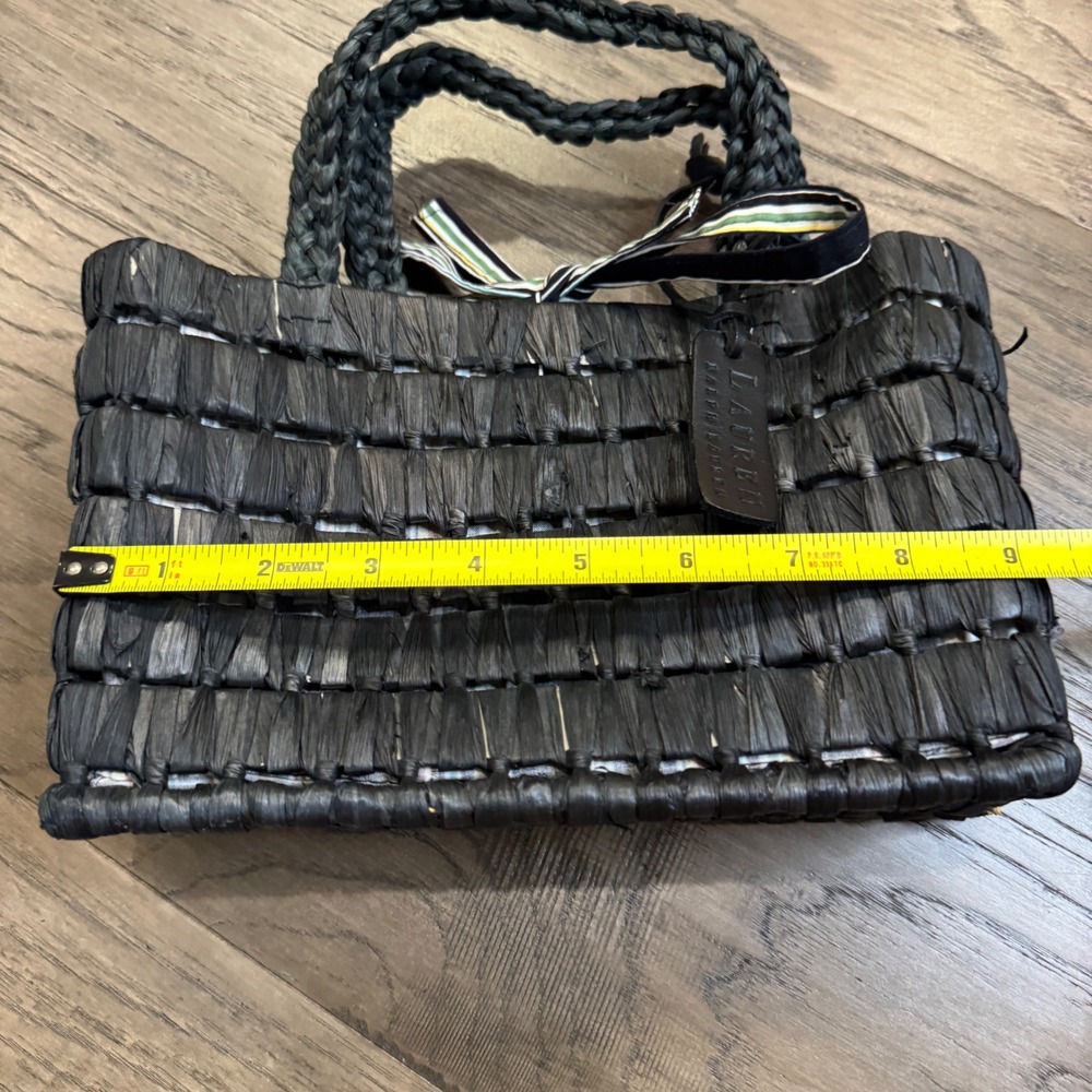 LAUREN Ralph Lauren Black Woven Straw Raffia Mini Top Handle Bag Purse FLAWS - Picture 3 of 14
